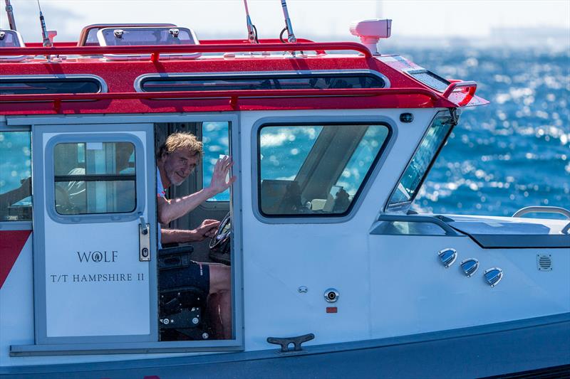 Principal of the current Challenger of Record, Jim Ratcliffe at the wheel of his tender - Louis Vuitton Cup Final Race Day 1 - September 26, 2024 - photo © Ian Roman / America's Cup