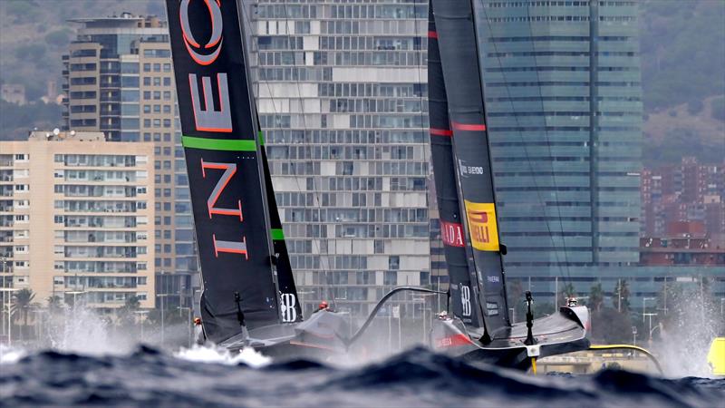 Luna Rossa Prada Pirelli vs INEOS Britannia (pre-start of race 10) - Louis Vuitton Cup Final - Race Day 6 - October 2, 2024  - photo © David Maynard / www.alleycatphotographer.com