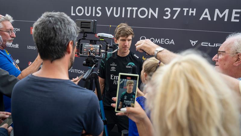 Peter Burling speaking to the media after Louis Vuitton 37th America's Cup Race 4 - October 14, 2024 - photo © Ricardo Pinto / America's Cup