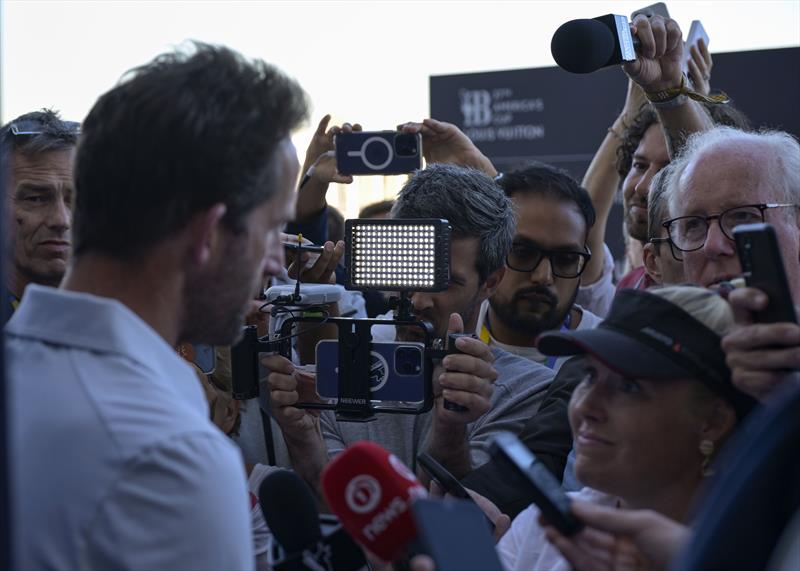 Sir Ben Ainslie faces the media after Louis Vuitton 37th America's Cup Race 9 - October 19, 2024 - photo © David Maynard / www.alleycatphotographer.com