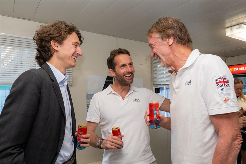 In happier times Sir  Ben Anslie, and Sir Jim Ratcliffe celebrate the INEOS Britannia win in the Louis Vuitton Cup - October 4, 2024 - Barcelona  - photo © Ian Roman / America's Cup