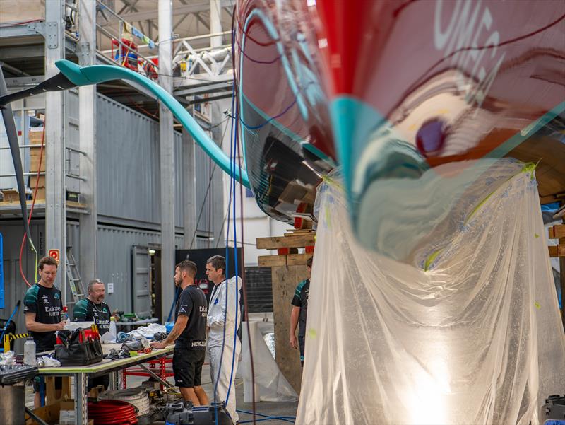 Emirates Team New Zealand design and shore crews work around the clock to repair their AC75 raceboat damaged on Thursday - August 31, 2024 - Barcelona - photo © Emirates Team NZ