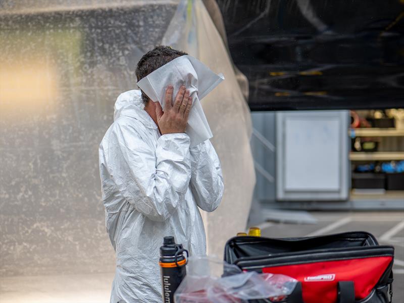 Emirates Team New Zealand design and shore crews work around the clock to repair their AC75 raceboat damaged on Thursday - August 31, 2024 - Barcelona - photo © Emirates Team NZ