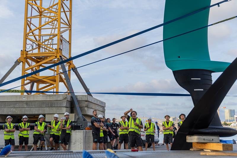 Emirates Team New Zealand design and shore crews work around the clock to repair their AC75 raceboat damaged on Thursday - August 31, 2024 - Barcelona - photo © Emirates Team NZ