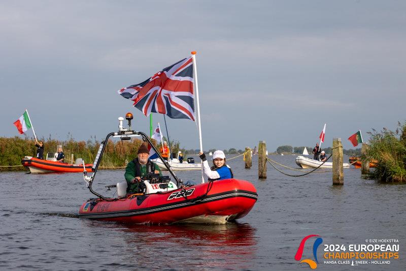 Hannah Nicoll, flag bearer - Hansa European Championships at Sneek, Netherlands photo copyright Eize Hoekstra / www.eize.nl taken at Royal Yacht Club Sneek and featuring the Hansa class