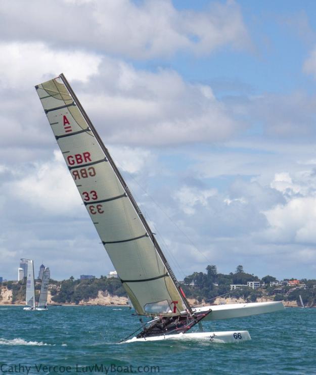 Nigel Lovett, the sole British Entry at the 2014 A-Class World Championships photo copyright Cathy Vercoe taken at Takapuna Boating Club and featuring the A Class Catamaran class