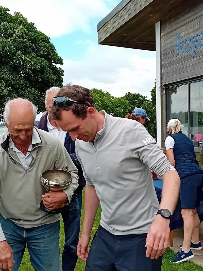 Ajax Nationals at Harwich: John and James Williams with Hugh in background, winners of Mike Rowe Memorial cup, third in Championship in Thunderer photo copyright Hazel Mayhew taken at Royal Harwich Yacht Club and featuring the Ajax class