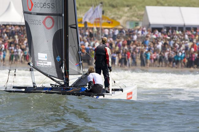 Line honours for William Sunnucks and Simon Farren in the Round Texel Race photo copyright Claire Matches / www.clairematches.com taken at  and featuring the Catamaran class