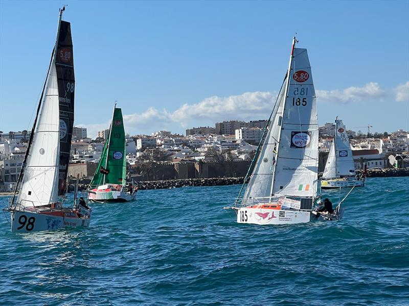 A light southerly sea breeze at the start line scattered the fleet, all aiming to sail due south. By late afternoon, the wind shifted westward and strengthened to 25 knots, creating ideal beam-reaching conditions across 2-3 meter ocean swells - photo © Don McIntyre / CG580Transat