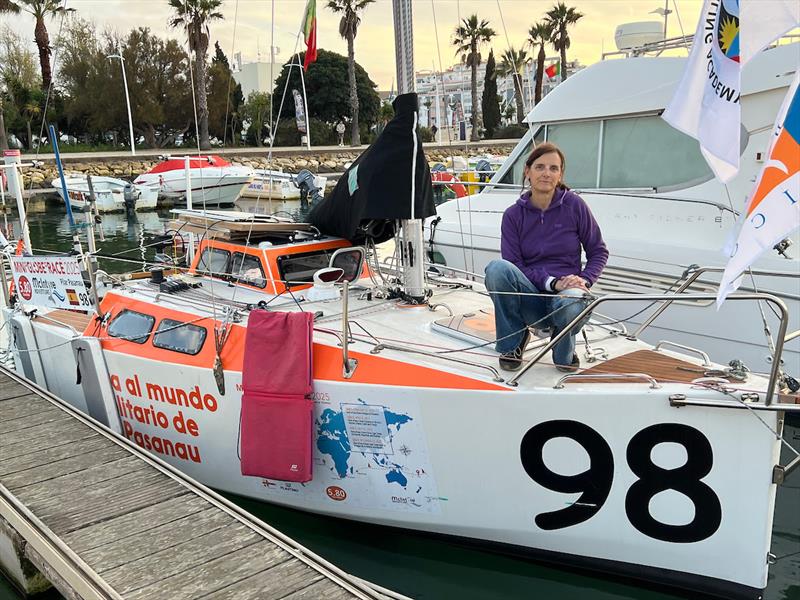 After three days of sailing, 57-year-old Spanish sailor Pilar Pasanau is keeping pace with the leaders and might just surprise the fleet. She has kept her Globe 580 lightweight and brings a wealth of experience as a seasoned big boat sailor - photo © Don McIntyre / CG580Transat