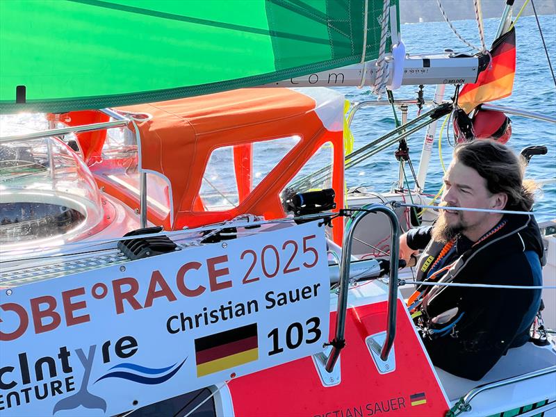 German sailor Christian Sauer, 44, arrived at Marina de Lagos while still completing his new ALMA Globe 580. Just a week later, he ventured out for the first two-hour sail. Three days after that, he set off with the fleet toward Marina Rubicón - photo © Don McIntyre / CG580Transat