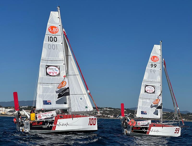 Australians Mike Blenkinsop (#99) and his son John Blenkinsop (#100) are both highly experienced sailors, determined to outpace each other. John built both boats, but 70-year-old Mike has a secret weapon to gain the upper hand – spinach!  - photo © JJ / CG580Transat