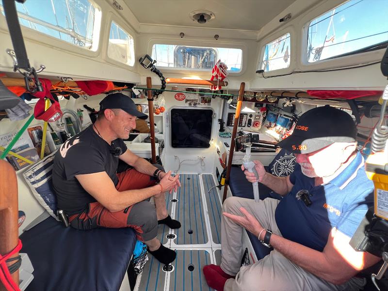 Jakub Ziemkiewicz, skipper of Bibi (#185), originally hails from Poland but now sails under the Irish flag. His boat is uniquely outfitted for adventure, featuring a library, fishing gear, a fridge, arrows, and even an inflatable tender! - photo © JJ / CG580Transat