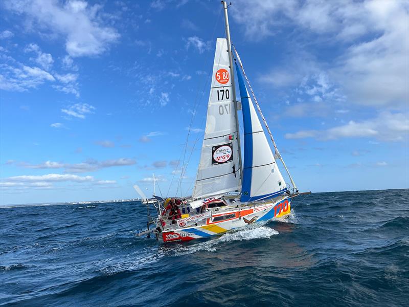 Adam Waugh, sailing LITTLE WREN, is a UK sailing instructor with a meticulously prepared Globe 580. The boat's name was inspired by a little wren that visited regularly during its two-year construction - photo © Don McIntyre / CG580Transat