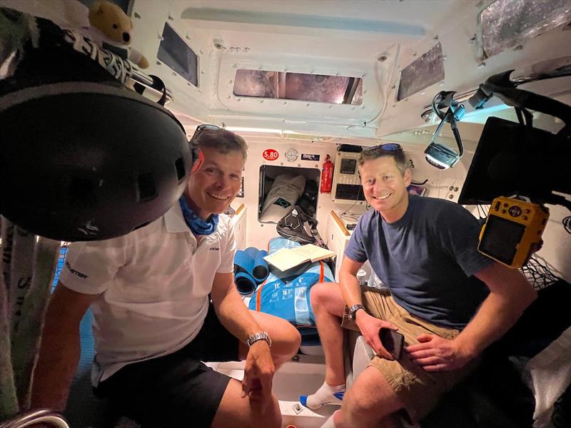 McIntyre Globe 580 Transat: Keri Harris, left, on board ORIGAMI 47 with the original builder, Peter Kenyon, who raced in the first 2021, 580 TRANSAT and produced an epic YouTube film about his experience - photo © JJ / G580Transat / MGR