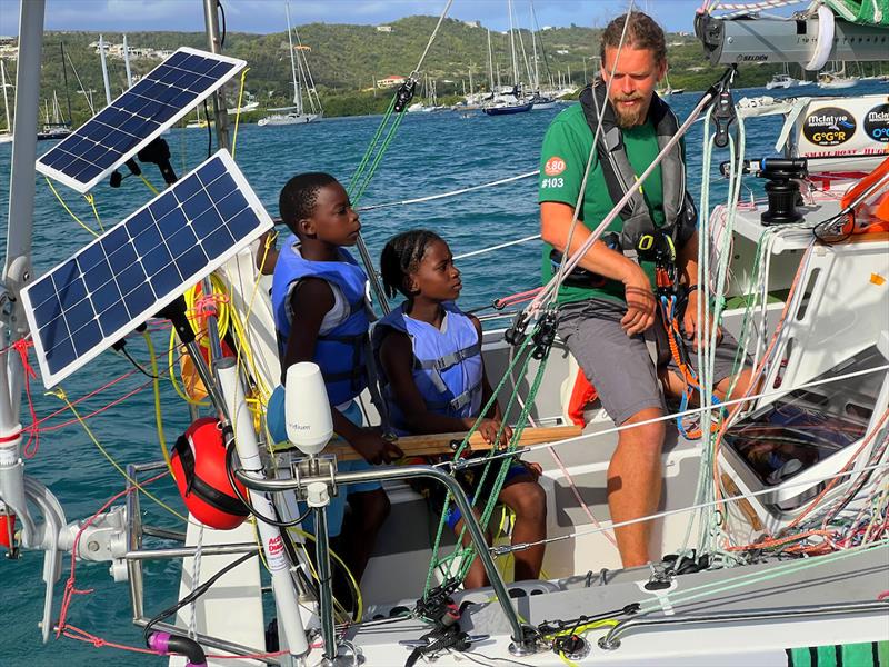 German Christian Sauer, onboard Argo, training a couple of local school children in the art of ocean sailing and they are loving it! - photo © Don McIntyre / MGR2025