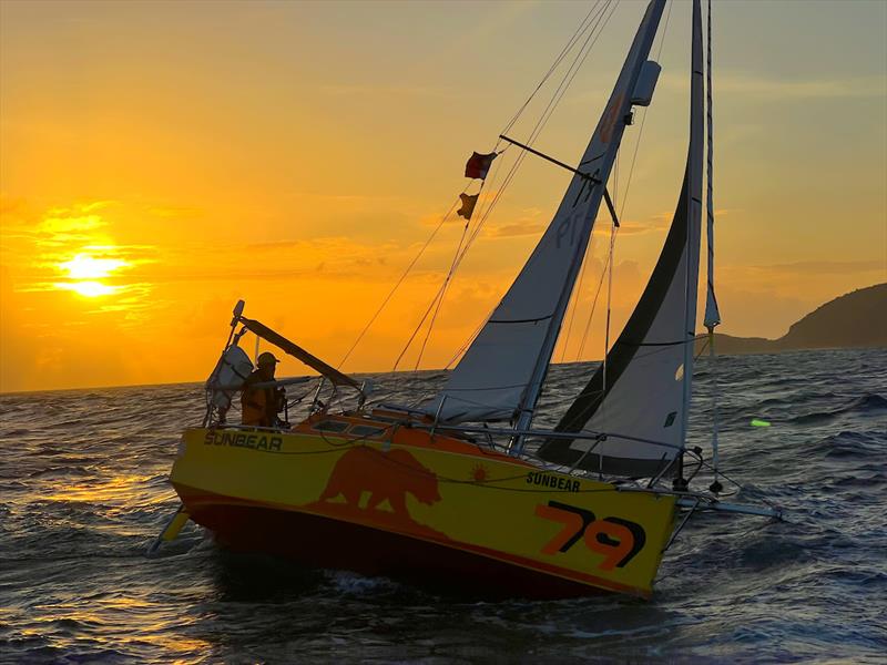 71 years old Australian entrant ERIC MARSH, sailing SUNBEAR, is the oldest MGR entrant and struggled for 25 days in mostly 25-35Kts headwinds and 3-4mtr seas sailing 1300miles to Antigua from America where he bought his 580 - photo © Don McIntyre / MGR2025