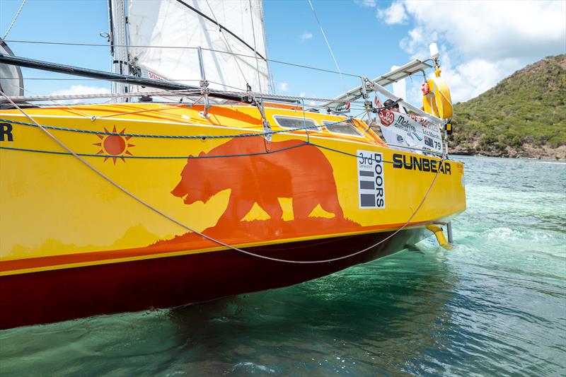 Aussie Eric Marsh (#79 SUNBEAR): At 71, the oldest entrant, Eric safely sailed 1,600 miles from Cape Canaveral, USA, to Antigua, battling 25-35kt headwinds for weeks. Arriving just three days before the start, he was unaware of local conditions - photo © Rob Havill / MGR2025