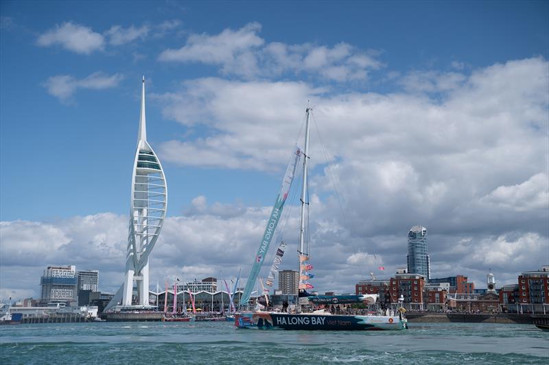 Ha Long Bay, Viet Nam arrives in Portsmouth, where the adventure began eleven months ago - Clipper 2023-24 Round the World photo copyright imagecomms taken at  and featuring the Clipper 70 class