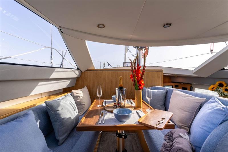 The raised deck saloon provides a panoramic view outside - photo © Southerly Yachts