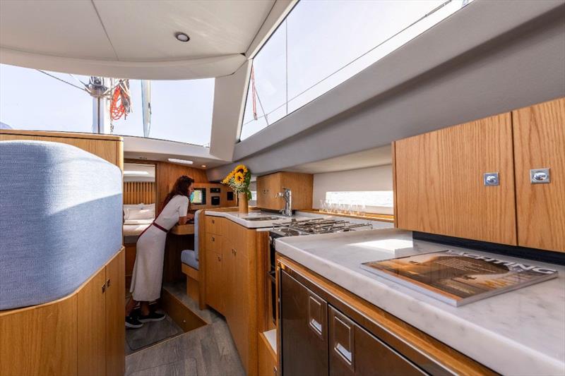 The galley and nav station are located to starboard, opposite the saloon/dinette - photo © Southerly Yachts