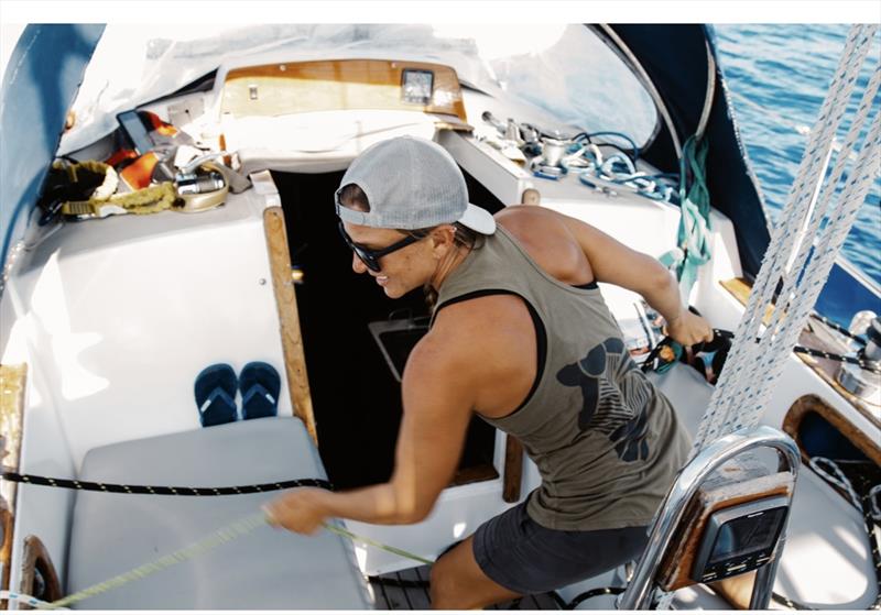 Jenny Decker aboard her 1984 Bristol 35.5 C, which she is sailing around the world alone to raise awareness about Charcot-Marie-Tooth disease photo copyright Jenny Decker taken at Hawaii Yacht Club and featuring the Cruising Yacht class