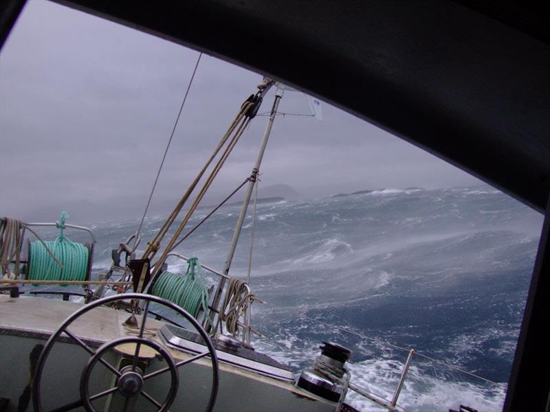 Leiv Poncet's view from Peregrine's pilothouse, sailing in a gale, Kerguelen Islands, Indian Ocean - photo © Leiv Poncet