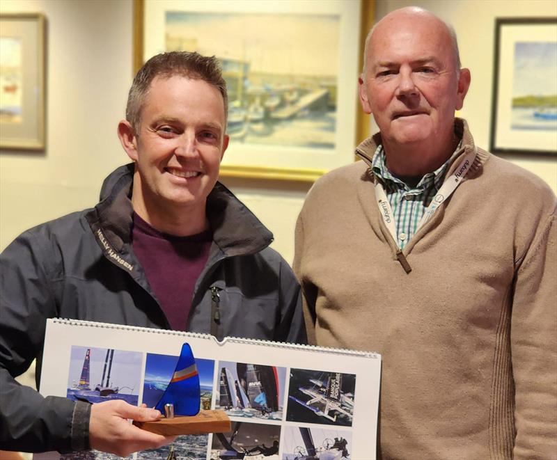 ILCA 6s - 3rd Overall, Brendan Hughes, with DMYC Commodore Derek Gill Viking Marine Frostbites Series Series 1 prize-giving photo copyright Frank Miller taken at Dun Laoghaire Motor Yacht Club and featuring the Dinghy class