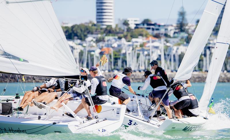 Petite Finals Race. Quest Racing (left) v. Smith's Racing (right) - Toyota Youth International Match Racing Cup - March 2025 - Auckland - photo © Suellen Hurling