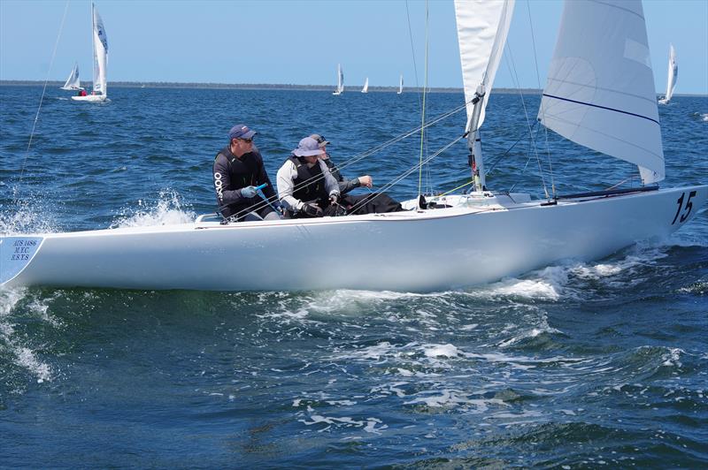 When he and his crew presented with the championship trophy on Tuesday evening, Graeme Taylor announced his Etchells Magpie was for sale at the Etchells Australian Championship photo copyright Jeanette Severs taken at Metung Yacht Club and featuring the Etchells class