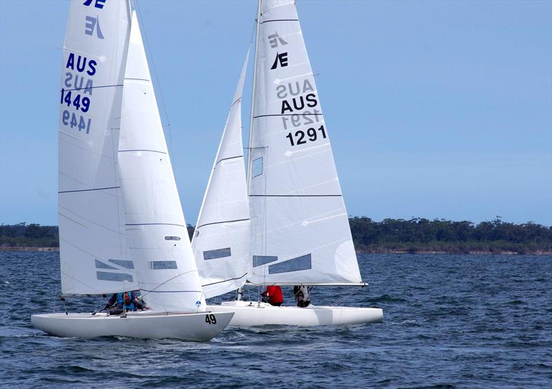 Game Plan AUS1449 and The Don AUS1291 around the leeward gate during race 7 of the Etchells 2025 Australian championship photo copyright Jeanette Severs taken at Metung Yacht Club and featuring the Etchells class