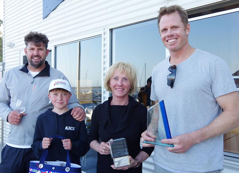 The Flying High 2 team with the Etchells 2025 Australian championship womens helm trophy - Seve Jarvin, Max Jameson, Jeanne-Claude Strong and Sam Newton photo copyright Jeanette Severs taken at Metung Yacht Club and featuring the Etchells class