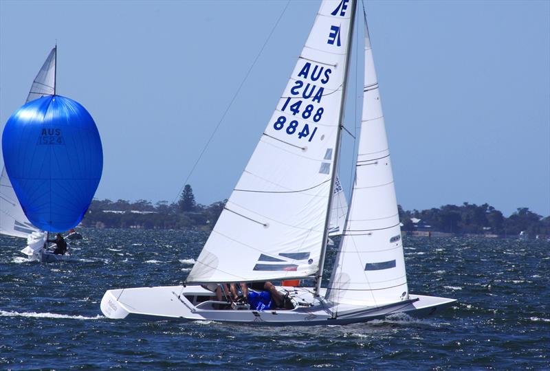 Blake Robertson and his crew of Will Kelly and Tom Kelly travelled with Matilda AUS1488 from Royal Geelong YC to compete in the Etchells 2025 Australian championship at Metung. Matilda did not finish two races – because of a broken jib halyard in race 2 photo copyright Jeanette Severs taken at Metung Yacht Club and featuring the Etchells class