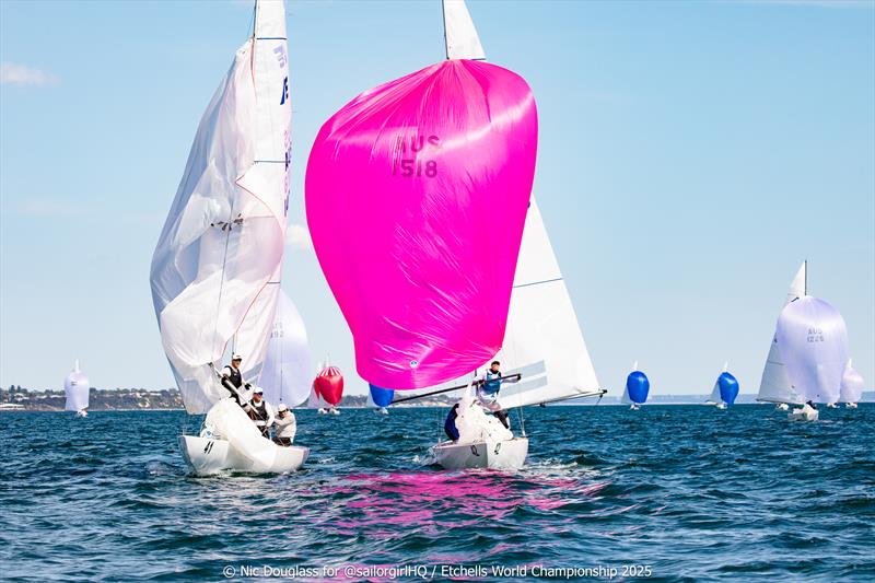 As we get in more races, the battles throughout the fleet intensify - Etchells World Championship 2025 Day 2 - photo © Nic Douglass @sailorgirlHQ