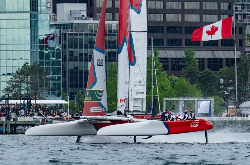 Canada SailGP Team helmed by Phil Robertson sail past the shore during a practice session - Halifax - May 2024 photo copyright Ricardo Pinto / SailGP taken at Halifax Sailing Club and featuring the F50 class