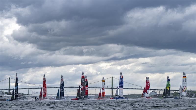 View of the fleet in action during a practice session ahead of the ROCKWOOL Canada Sail Grand Prix in Halifax, Canada - photo © Ricardo Pinto for SailGP