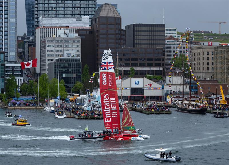 Emirates Great Britain SailGP Team helmed by Giles Scott celebrate with their support crew on the water in front of the spectators watching from the piers on  - Rockwell SailGP Canada - June 2, 2024 - photo © Simon Bruty/SailGP