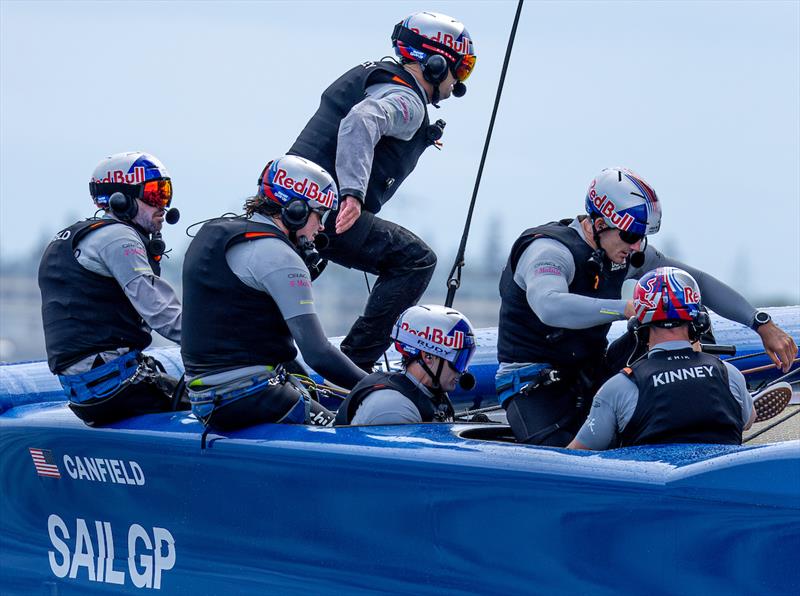 Mike Buckley, CEO and strategist of USA SailGP Team, crosses the boat as USA SailGP Team helmed by Taylor Canfield are in action during a practice session ahead of the Rockwool SailGP Canada - Halifax - May 2024 - photo © Simon Bruty/SailGP