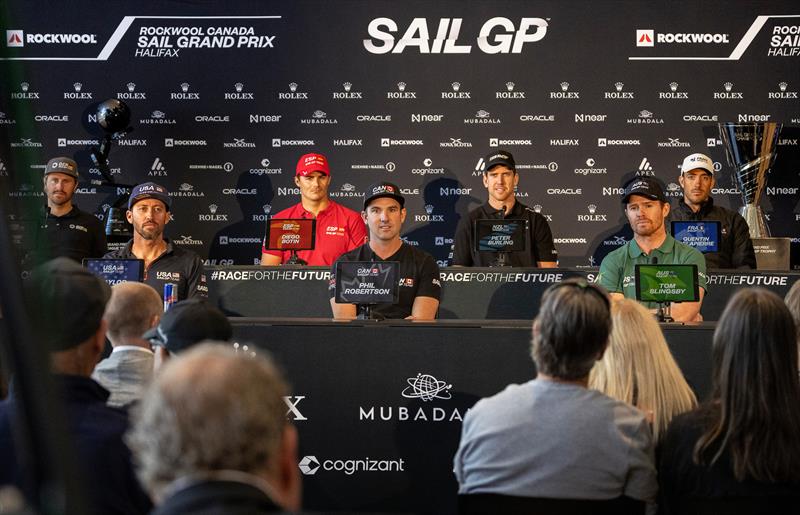 The SailGP drivers speak to media during the pre-event press conference - Rockwool Canada Sail Grand Prix in Halifax May 31, 2024 photo copyright Simon Bruty/SailGP taken at Halifax Sailing Club and featuring the F50 class