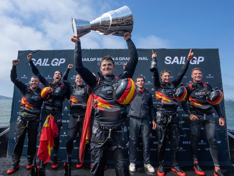 Spain SailGP team celebrate their win - Race Day 2 -  SailGP Season 4 Grand Final in San Francisco, USA - July 14, 2024 photo copyright Adam Warner / SailGP taken at San Francisco Yacht Club and featuring the F50 class