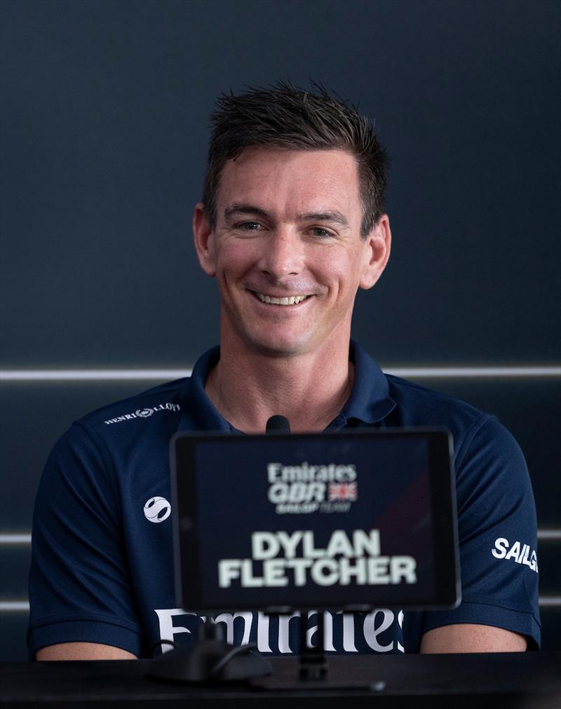 Dylan Fletcher, driver of Emirates Great Britain SailGP Team, speaks during a pre-event press conference ahead of the Emirates Dubai Sail Grand Prix presented by P&O Marinas in Dubai, UAE photo copyright Jon Buckle for SailGP taken at  and featuring the F50 class