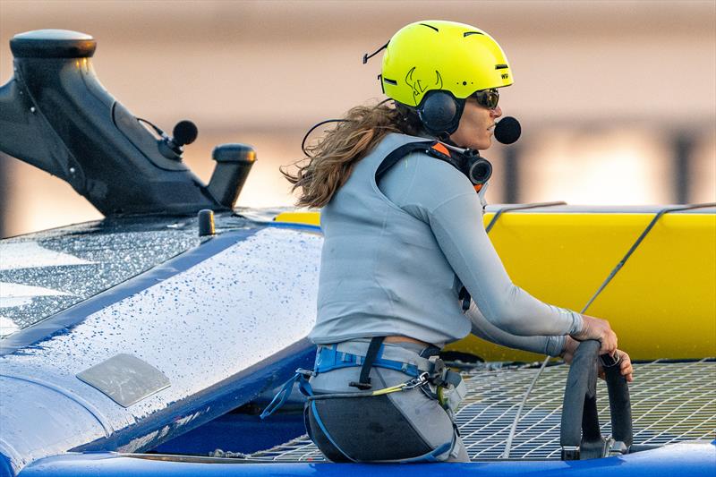 Martine Grael, driver of Mubadala Brazil SailGP Team of Mubadala Brazil SailGP Team, during a practice session ahead of the Emirates Dubai Sail Grand Prix, November 18 2024 - photo © Ricardo Pinto/SailGP