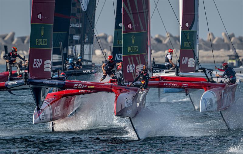  Spain SailGP Team lead Emirates Great Britain SailGP Team on Race Day 2 of the Emirates Dubai Sail Grand Prix . November 24,2024 - photo © Jon Buckle/SailGP