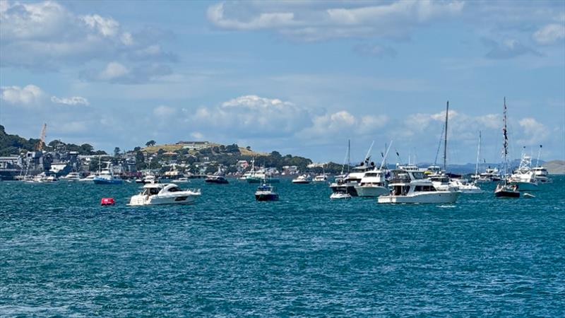 The spectator fleet packed in at the eastern end of the race area - Day 1 - SailGP Auckland - January 18, 2025 - photo © Richard Gladwell - Sail-World.com/nz