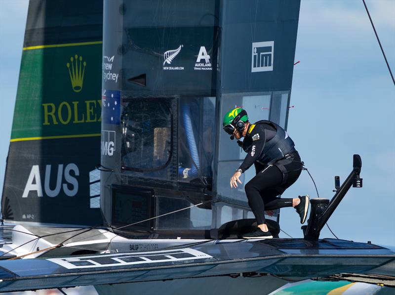 Tom Slingsby, driver of Australia SailGP Team, completes a manoeuvre across the F50 catamaran on Race Day 1 of The Rolex SailGP Championship ITM New Zealand Sail Grand Prix in Auckland, New Zealand. Saturday 18 January - photo © Felix Diemer for SailGP