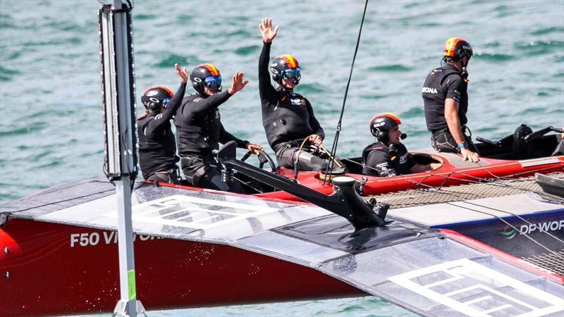  Spain salute the crowd after their win - Race Day 1 - Auckland SailGP - January 18,  2024 - photo © Richard Gladwell - Sail-World.com/nz