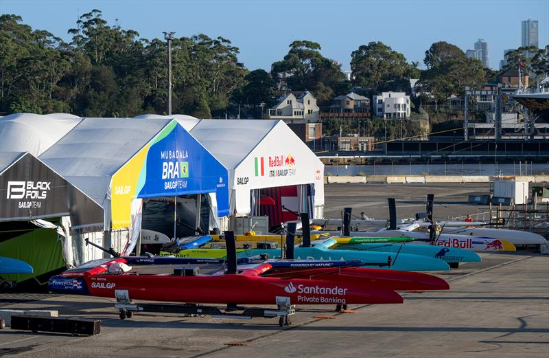 General view of New Zealand SailGP Team, Mubadala Brazil SailGP Team and Red Bull Italy SailGP Team hangers in the technical area ahead of the KPMG Australia Sail Grand Prix in Sydney, Australia. Friday 7 February - photo © Ricardo Pinto/SailGP