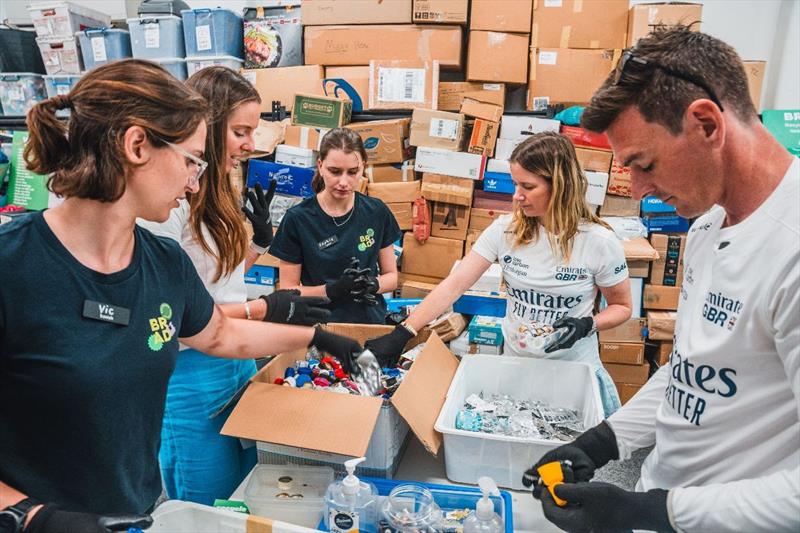 Hannah Mills and Dylan Fletcher joined Banish Founder and CEO Lottie Dalziel at the organisation's recycling hub in Sydney - photo © Emirates Great Britain SailGP Team