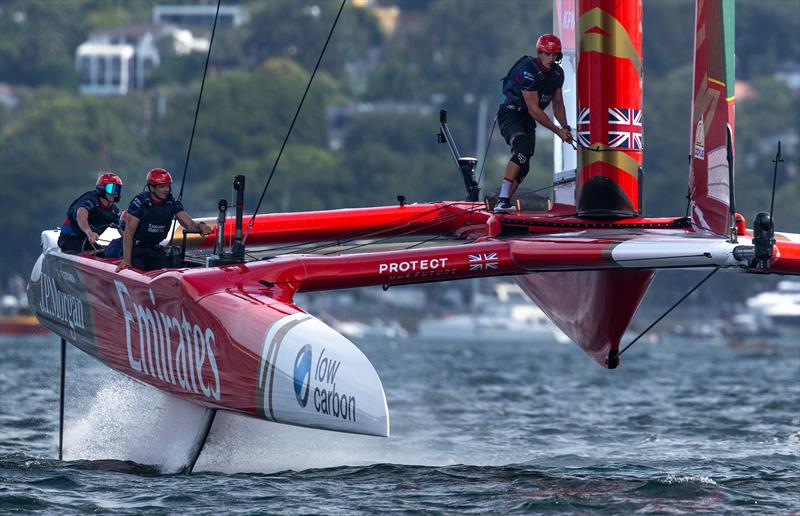 Neil Hunter, grinder of Emirates Great Britain SailGP Team, runs across the boat on Race Day 2 of the KPMG Australia Sail Grand Prix in Sydney, Australia - photo © Felix Diemer for SailGP