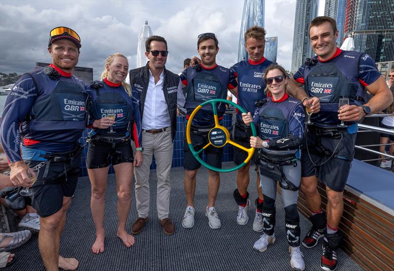 Luke Parkinson, Ellie Aldridge, Ben Ainslie, Iain Jensen, Nick Hutton, Hannah Mills and Neil Hunter - Race Day 2 -  KPMG Australia Sail Grand Prix - Sydney, Australia - February 9, 2025 photo copyright Brett Phibbs/SailGP taken at Royal Sydney Yacht Squadron and featuring the F50 class